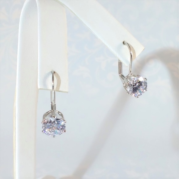 Simulated Diamond CZ Earrings Silvertone - Picture 5 of 6
